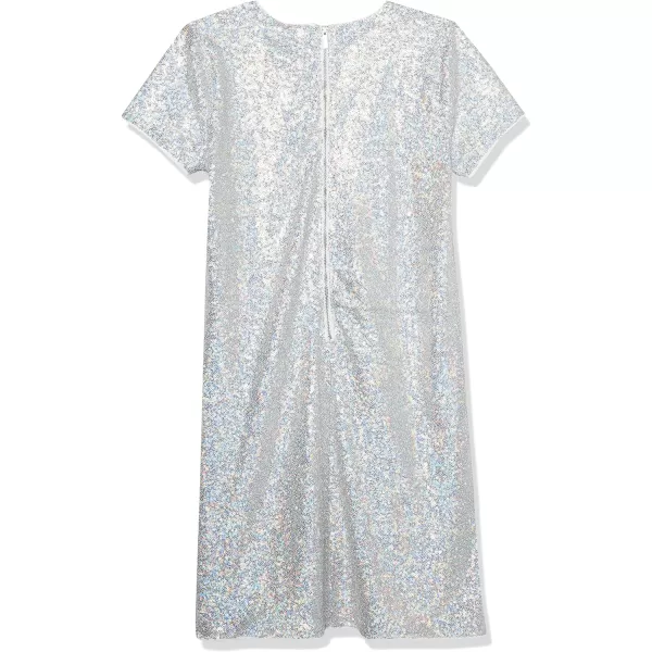 Calvin Klein Girls Sleeveless Party Dress Fit and Flare Silhouette Round Neckline amp Back Zip ClosureSilver Sequin
