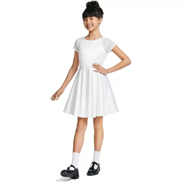 Calvin Klein Girls Sleeveless Party Dress Fit and Flare Silhouette Round Neckline amp Back Zip ClosureWhite Satin