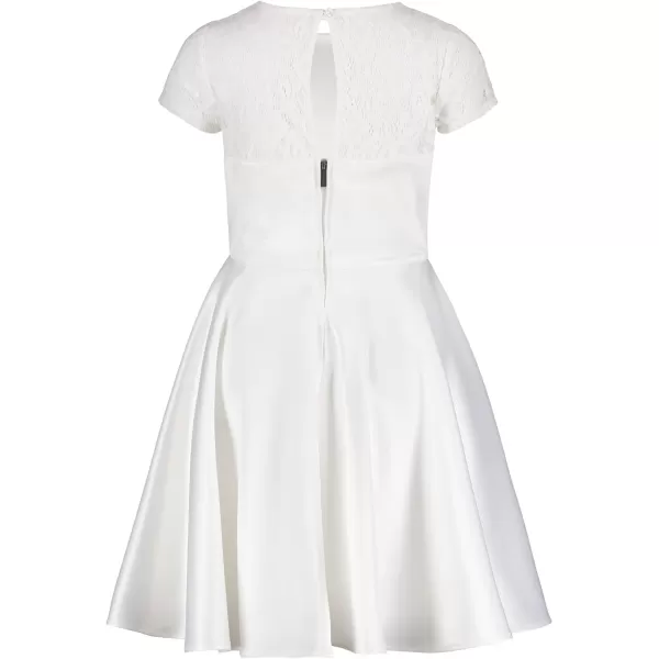 Calvin Klein Girls Sleeveless Party Dress Fit and Flare Silhouette Round Neckline amp Back Zip ClosureWhite Satin