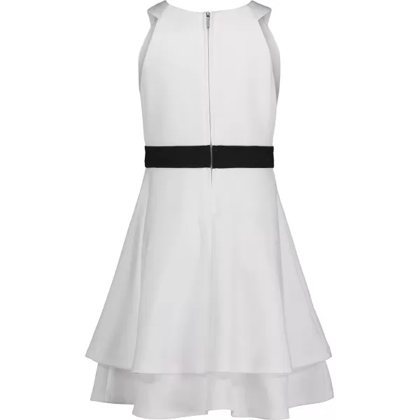 Calvin Klein Girls Sleeveless Party Dress Fit and Flare Silhouette Round Neckline amp Back Zip ClosureWhiteScuba