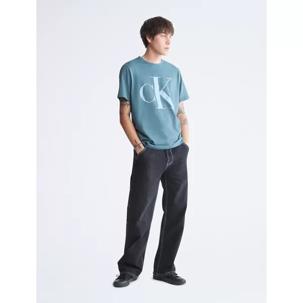 Calvin Klein Mens Monogram Ck Jeans Crewneck TShirtBlue Lake