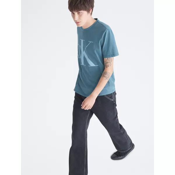 Calvin Klein Mens Monogram Ck Jeans Crewneck TShirtBlue Lake