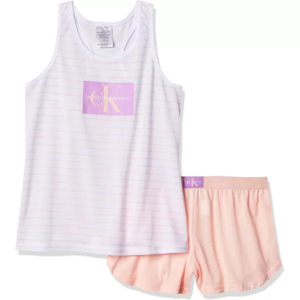 Calvin Klein Girls 2Piece Cute Tank Top and Cozy Bottom Short Pajama SetWhite Pink Stripe