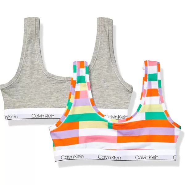 Calvin Klein Girls Little Bralette 2 PackCk Fragment Print White Heather Grey