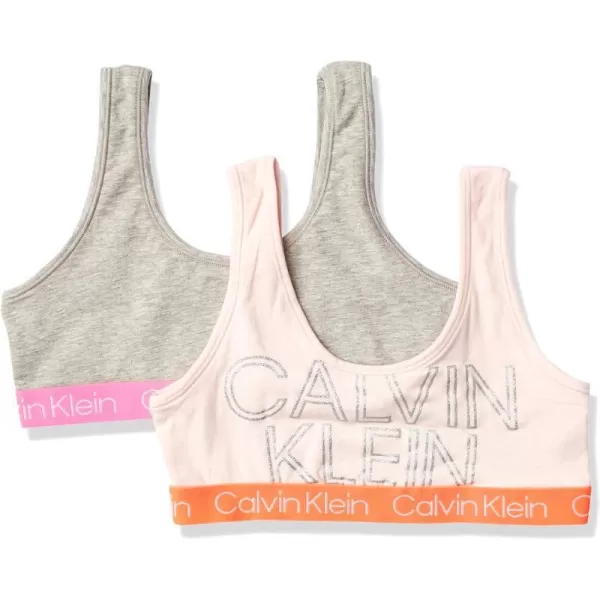 Calvin Klein Girls Little Bralette 2 PackHeather GreyCrystal Pink Logo