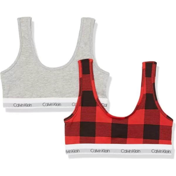 Calvin Klein Girls Little Bralette 2 PackRed Buffalo PlaidHeather Grey