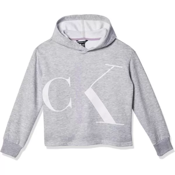 Calvin Klein Girls Logo Sweatshirt Pullover Fleece Hoodie Comfortable amp Straight HemGrey Blowup