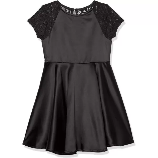 Calvin Klein Girls Sleeveless Party Dress Fit and Flare Silhouette Round Neckline amp Back Zip ClosureBlack Satin