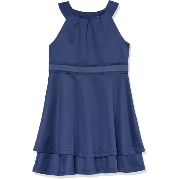 Calvin Klein Girls Sleeveless Party Dress Fit and Flare Silhouette Round Neckline amp Back Zip ClosureBlueScuba