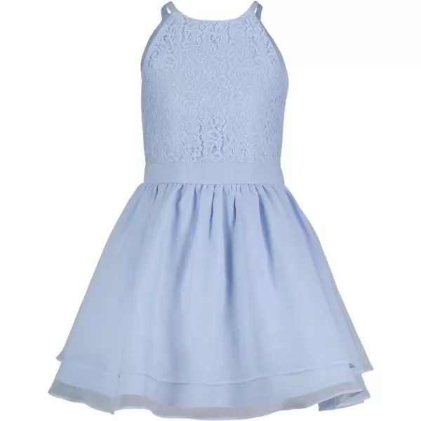 Calvin Klein Girls Sleeveless Party Dress Fit and Flare Silhouette Round Neckline amp Back Zip ClosureLight Blue Lace