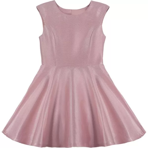 Calvin Klein Girls Sleeveless Party Dress Fit and Flare Silhouette Round Neckline amp Back Zip ClosureLight Pink Metallic