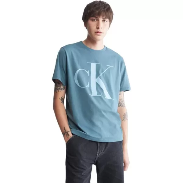 Calvin Klein Mens Monogram Ck Jeans Crewneck TShirtBlue Lake