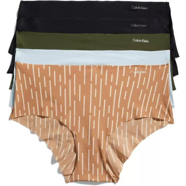 Calvin Klein Womens Invisibles Seamless Hipster Panties MultipackPalest BlueMorse Stripe  SandalwoodMoney TreeBlackBlack