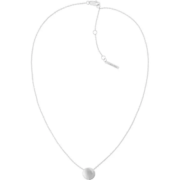 Calvin Klein Womens Pendant Necklace Elegant Minimalism with Sleek Circular Design and Crystal SettingsSilver