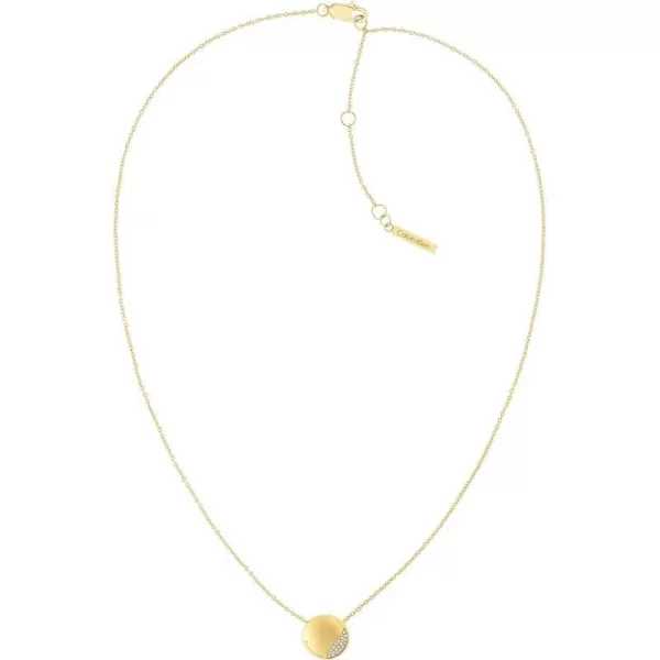 Calvin Klein Womens Pendant Necklace Elegant Minimalism with Sleek Circular Design and Crystal SettingsYellow Gold