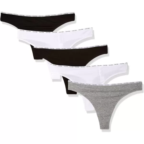 Calvin Klein Womens Signature Cotton Logo Stretch Thong Panties Multipack2 Black2 White1 Grey Heather