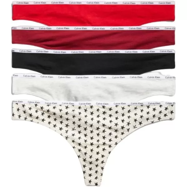 Calvin Klein Womens Signature Cotton Logo Stretch Thong Panties MultipackStar Stamp BlkExactRed CarpetBlkSnow Htr