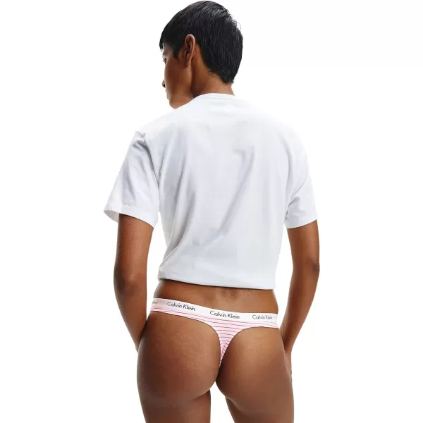 Calvin Klein Womens Carousel Logo Cotton Thong Multipack PantyFeeder Stripe Pale OrchidSnow HeatherBlack