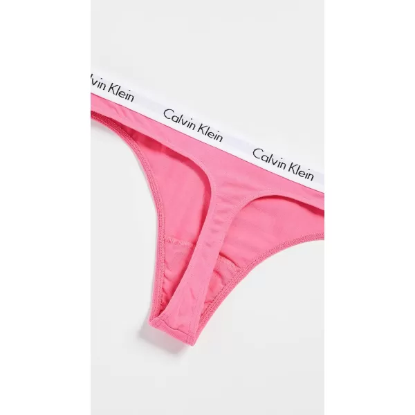 Calvin Klein Womens Carousel Logo Cotton Thong Multipack PantyFeeder Stripe Ripe BerryGrey HeatherPink Smoothie