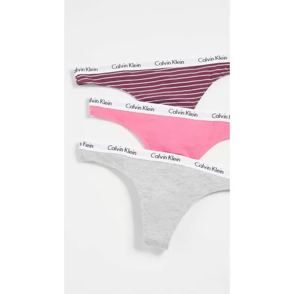 Calvin Klein Womens Carousel Logo Cotton Thong Multipack PantyFeeder Stripe Ripe BerryGrey HeatherPink Smoothie