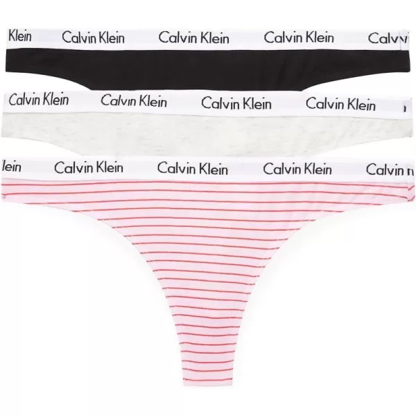 Calvin Klein Womens Carousel Logo Cotton Thong Multipack PantyFeeder Stripe Pale OrchidSnow HeatherBlack