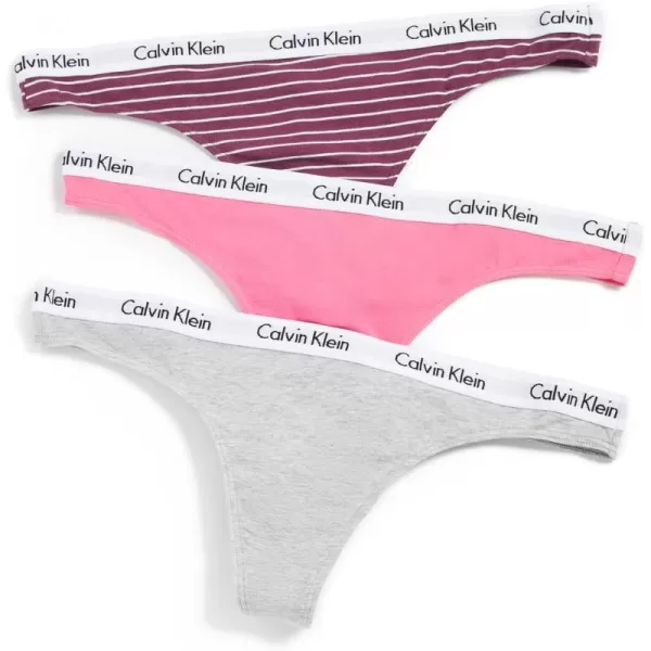 Calvin Klein Womens Carousel Logo Cotton Thong Multipack PantyFeeder Stripe Ripe BerryGrey HeatherPink Smoothie