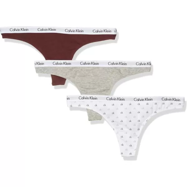 Calvin Klein Womens Carousel Logo Cotton Thong Multipack PantyMaroonGrey HeatherLogo