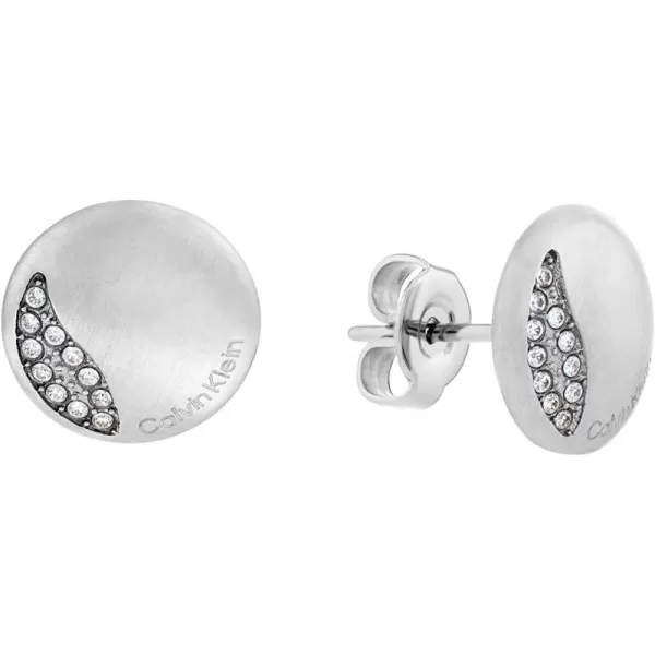 Calvin Klein Womens Stud Earrings Elegant Minimalism with Sleek Circular Design and Crystal SettingsSilver