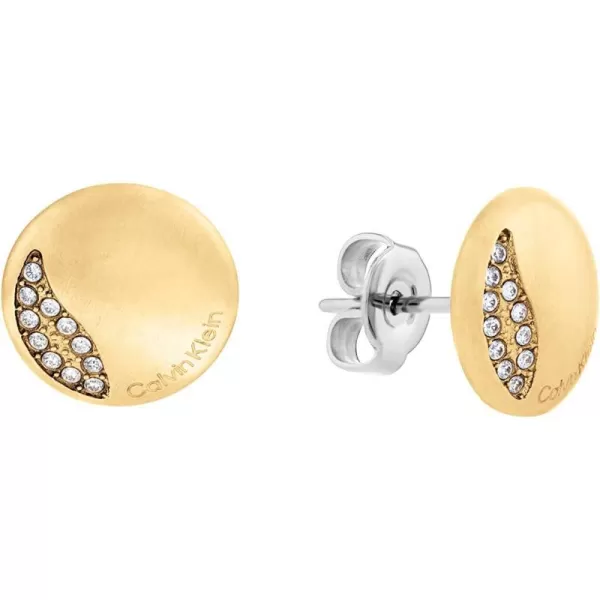 Calvin Klein Womens Stud Earrings Elegant Minimalism with Sleek Circular Design and Crystal SettingsYellow Gold