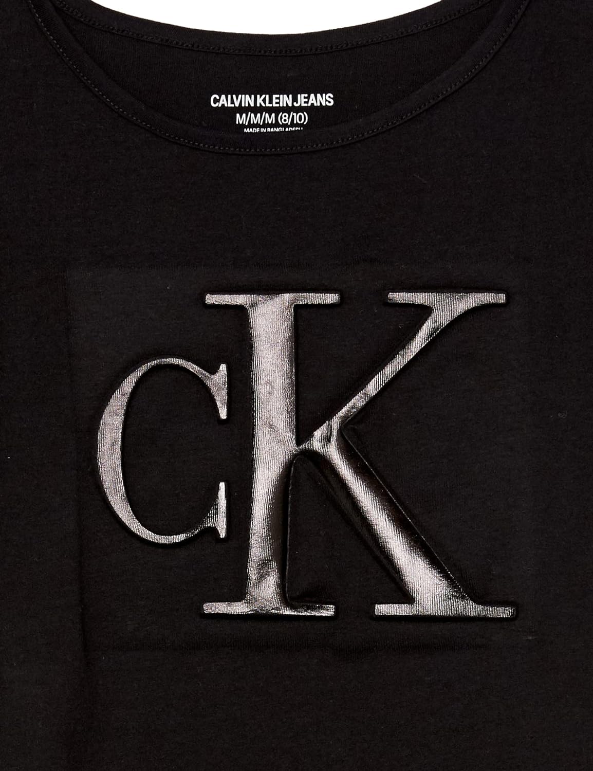 Calvin Klein Girls Short Sleeve Logo TShirt Comfortable Fit Cotton Tee with Tagless InteriorBlack Embossed