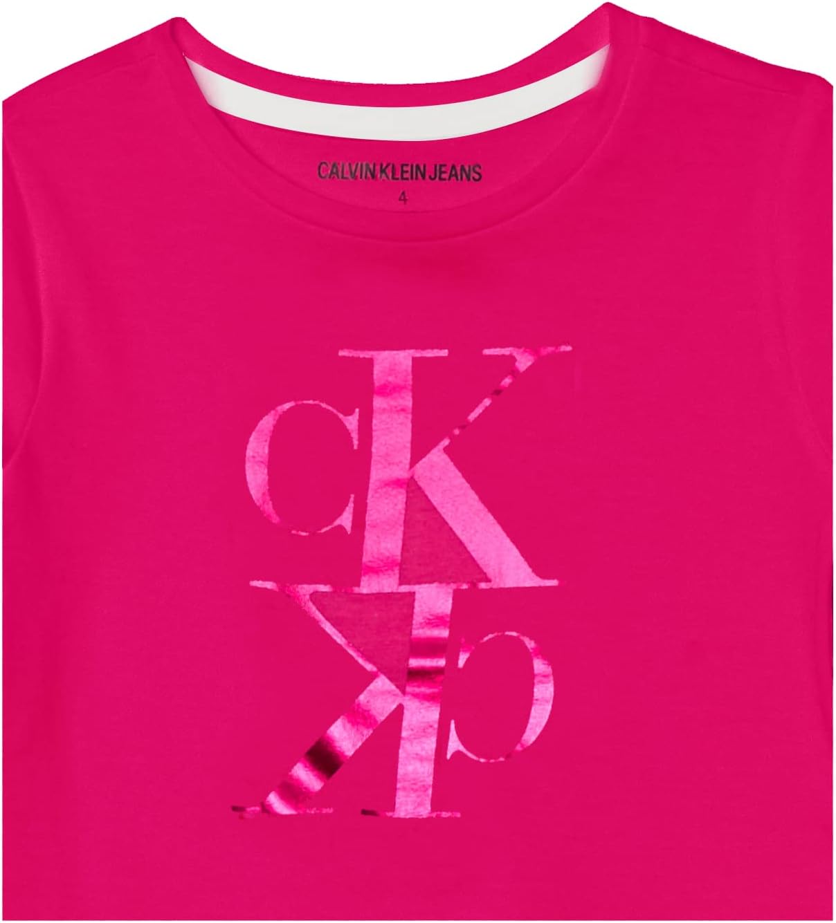 Calvin Klein Girls Short Sleeve Logo TShirt Comfortable Fit Cotton Tee with Tagless InteriorPink Poppy Mirror