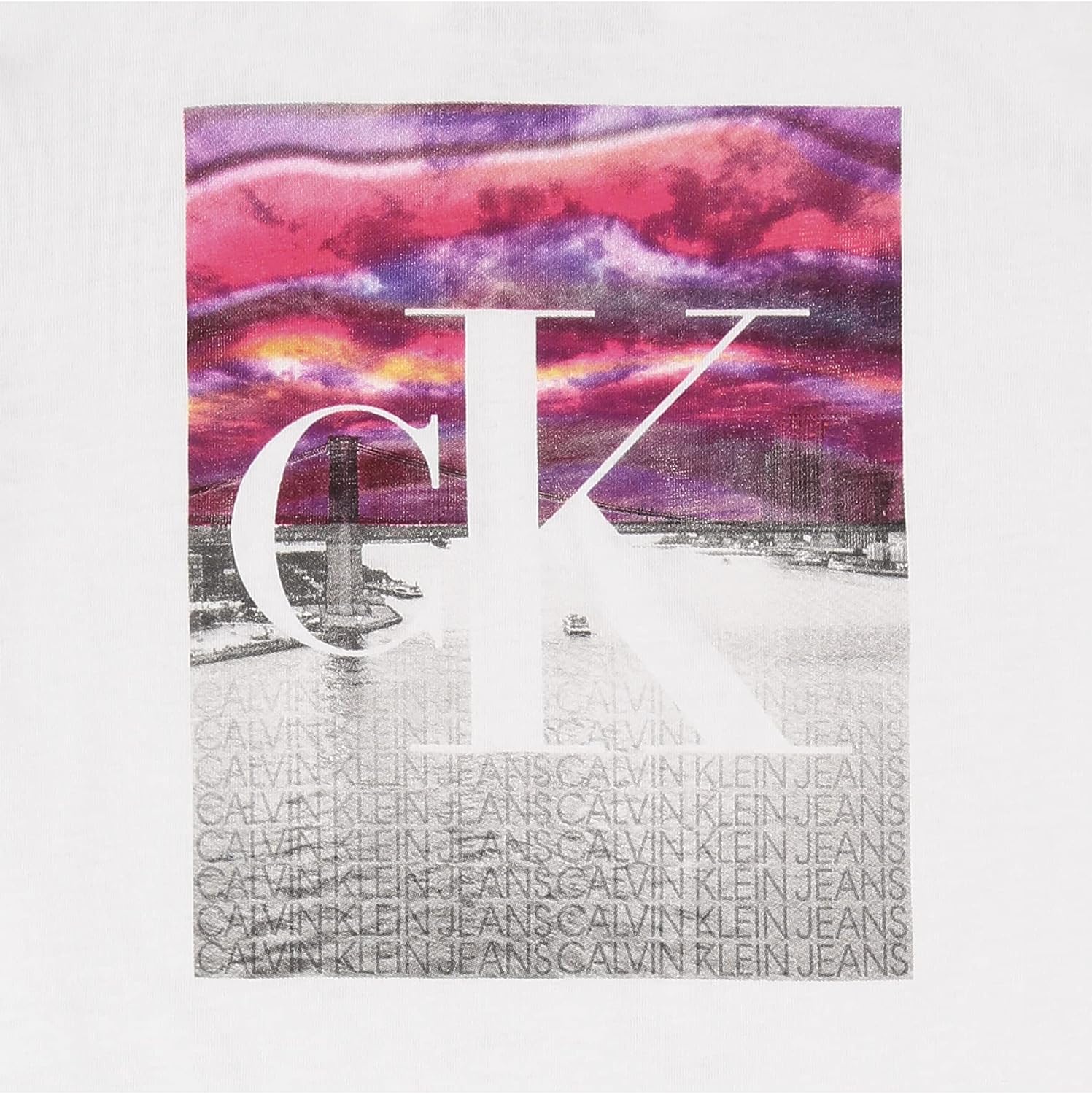 Calvin Klein Girls Short Sleeve Logo TShirt Comfortable Fit Cotton Tee with Tagless InteriorWhite City