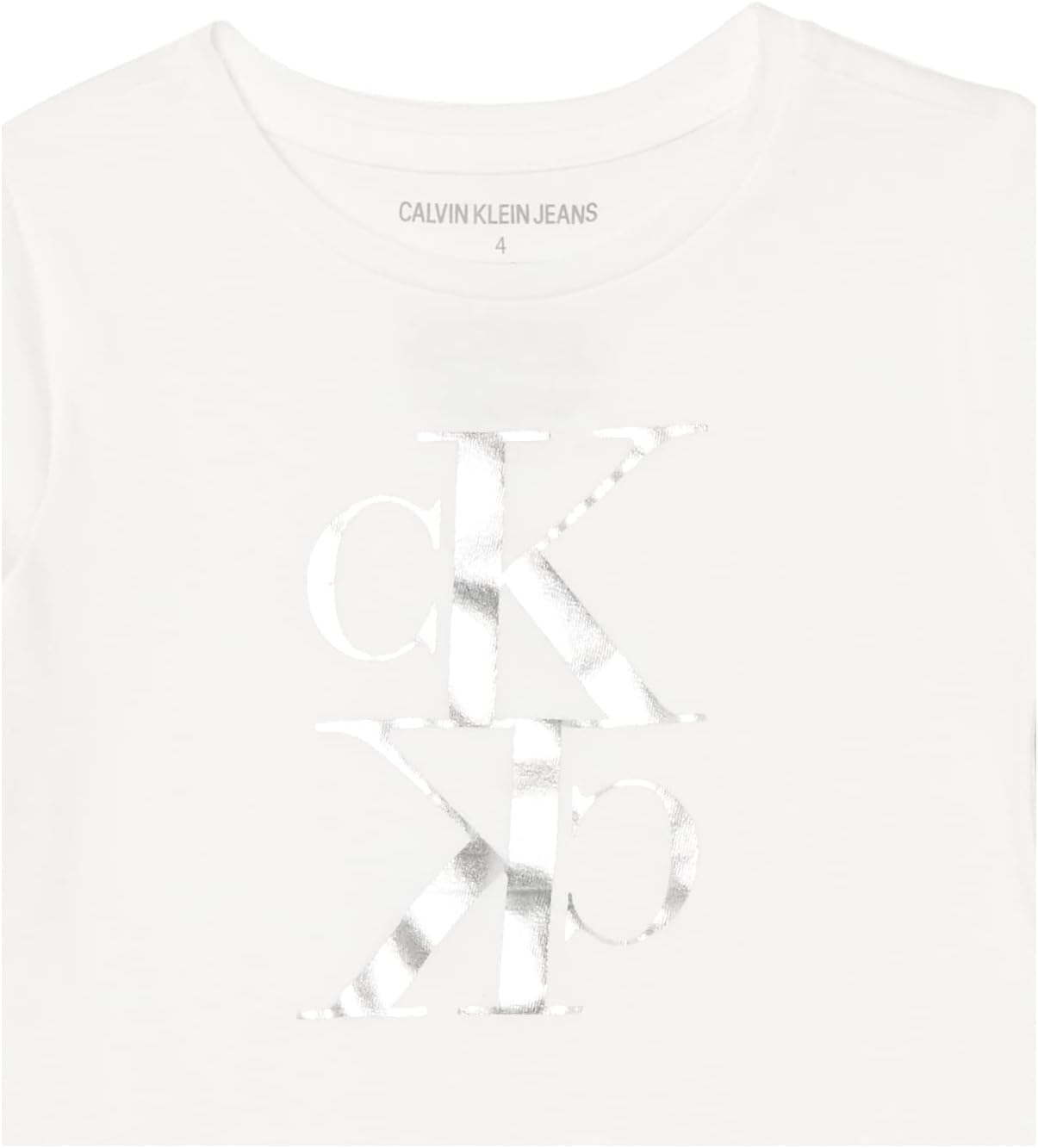 Calvin Klein Girls Short Sleeve Logo TShirt Comfortable Fit Cotton Tee with Tagless InteriorWhite Mirror