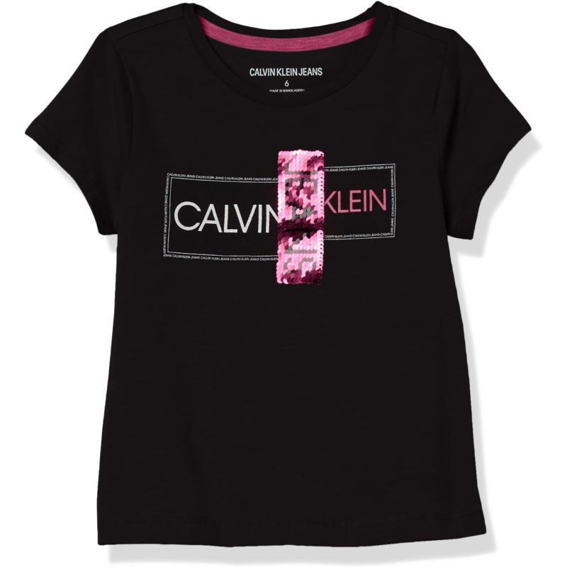 Calvin Klein Girls Short Sleeve Logo TShirt Comfortable Fit Cotton Tee with Tagless InteriorAnthracite Mirror