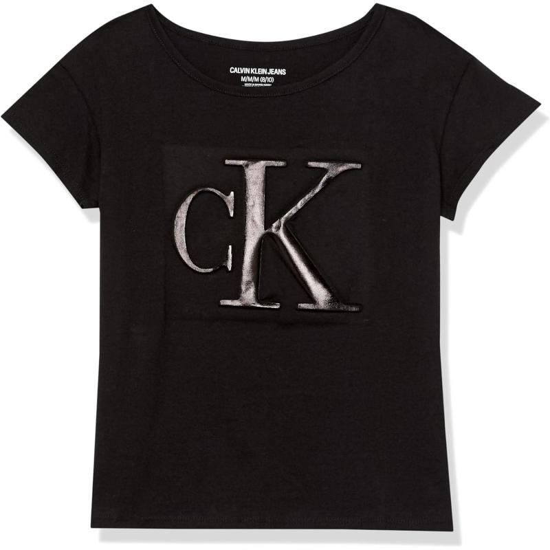 Calvin Klein Girls Short Sleeve Logo TShirt Comfortable Fit Cotton Tee with Tagless InteriorBlack Embossed