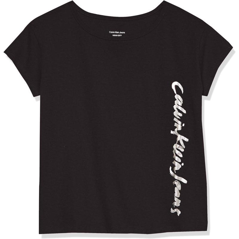 Calvin Klein Girls Short Sleeve Logo TShirt Comfortable Fit Cotton Tee with Tagless InteriorBlack Knockout