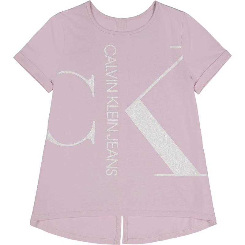 Calvin Klein Girls Short Sleeve Logo TShirt Comfortable Fit Cotton Tee with Tagless InteriorBlow Up Pink