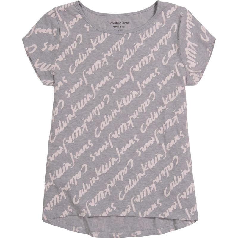 Calvin Klein Girls Short Sleeve Logo TShirt Comfortable Fit Cotton Tee with Tagless InteriorGrey Brush