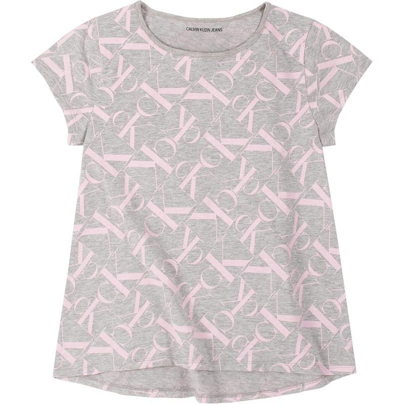 Calvin Klein Girls Short Sleeve Logo TShirt Comfortable Fit Cotton Tee with Tagless InteriorGrey Mono Toss
