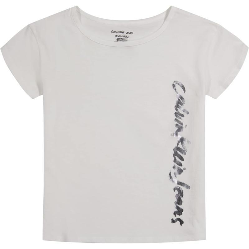 Calvin Klein Girls Short Sleeve Logo TShirt Comfortable Fit Cotton Tee with Tagless InteriorKnockout White