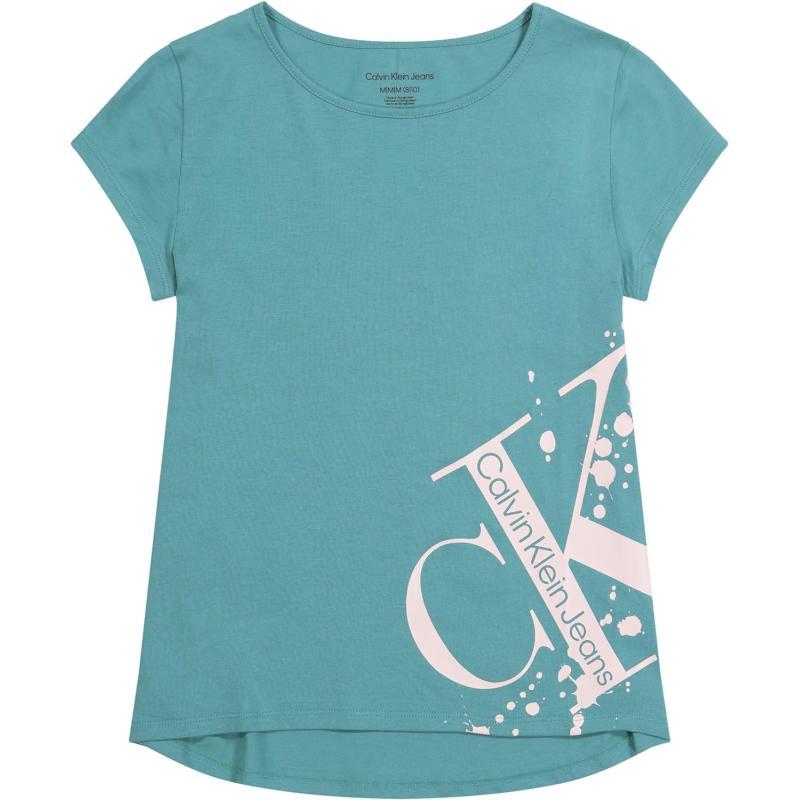 Calvin Klein Girls Short Sleeve Logo TShirt Comfortable Fit Cotton Tee with Tagless InteriorLatigo Bay