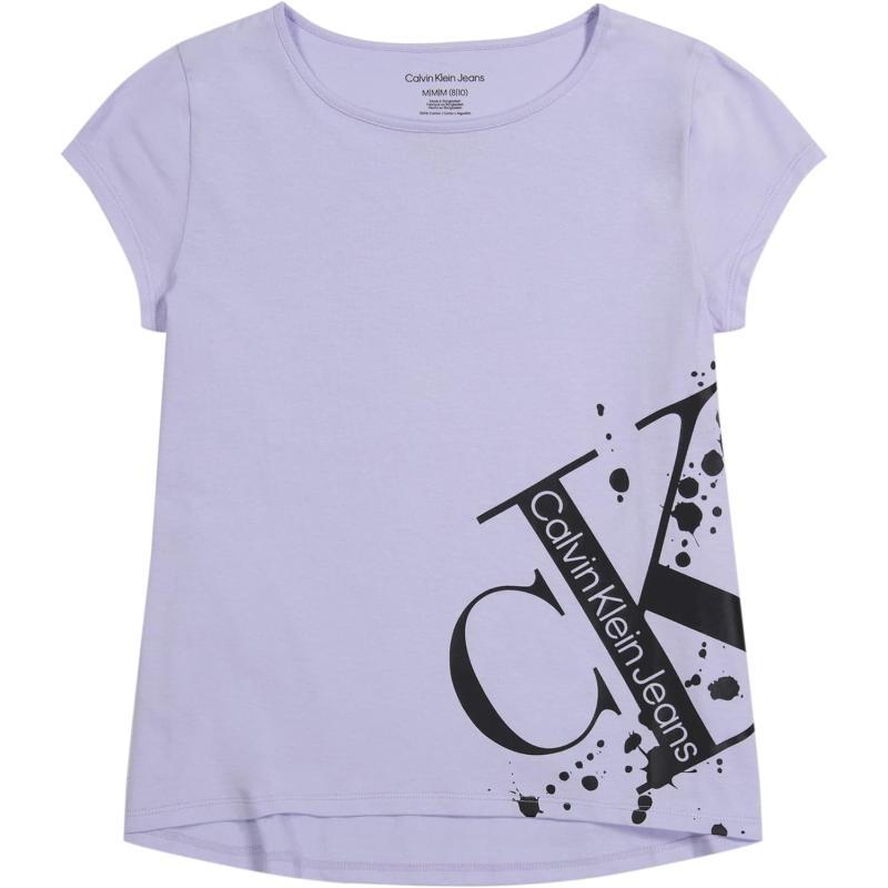 Calvin Klein Girls Short Sleeve Logo TShirt Comfortable Fit Cotton Tee with Tagless InteriorLavender Splatter