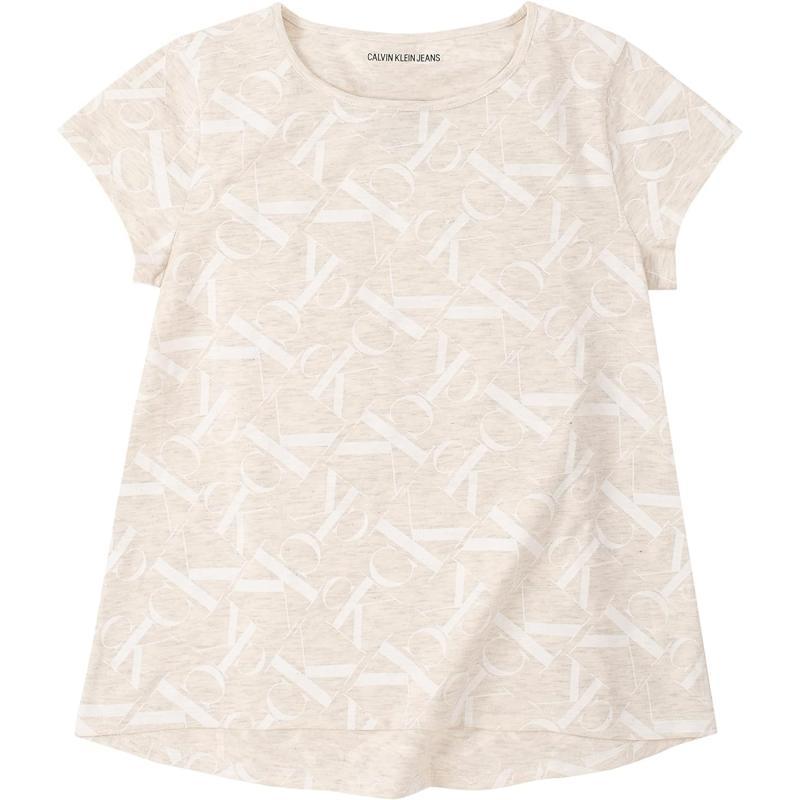 Calvin Klein Girls Short Sleeve Logo TShirt Comfortable Fit Cotton Tee with Tagless InteriorOat Mono Toss