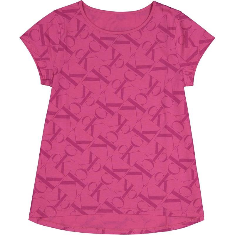 Calvin Klein Girls Short Sleeve Logo TShirt Comfortable Fit Cotton Tee with Tagless InteriorPink Mon Toss