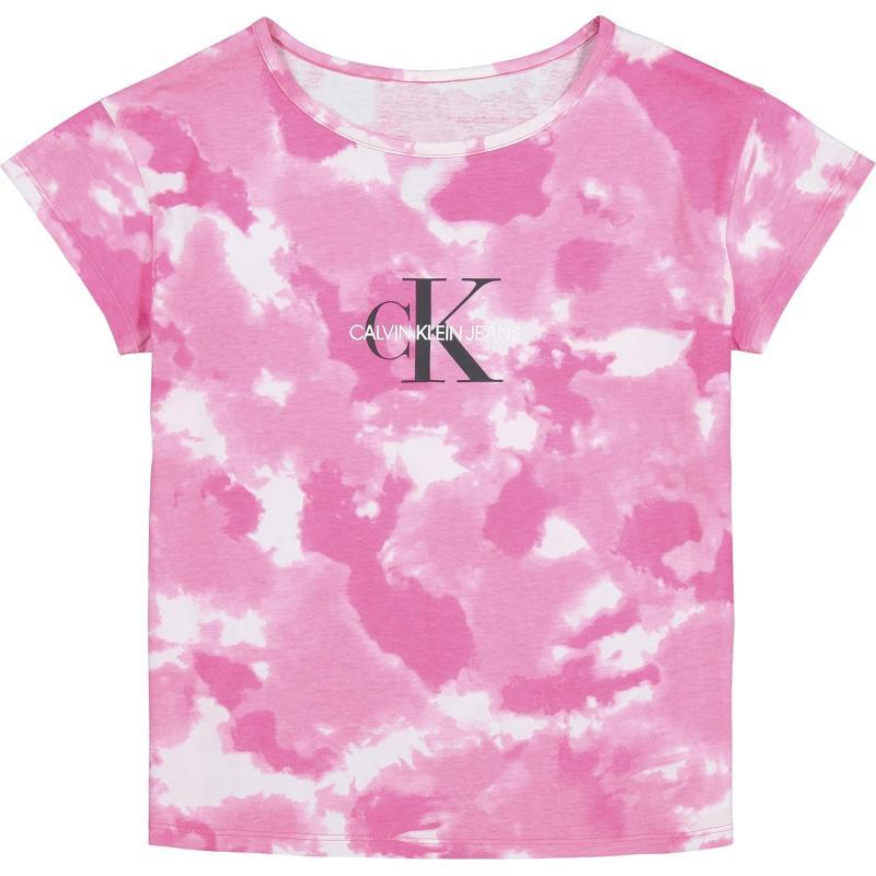 Calvin Klein Girls Short Sleeve Logo TShirt Comfortable Fit Cotton Tee with Tagless InteriorPink Poppy Dye