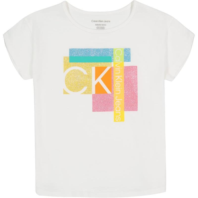 Calvin Klein Girls Short Sleeve Logo TShirt Comfortable Fit Cotton Tee with Tagless InteriorWhite Block