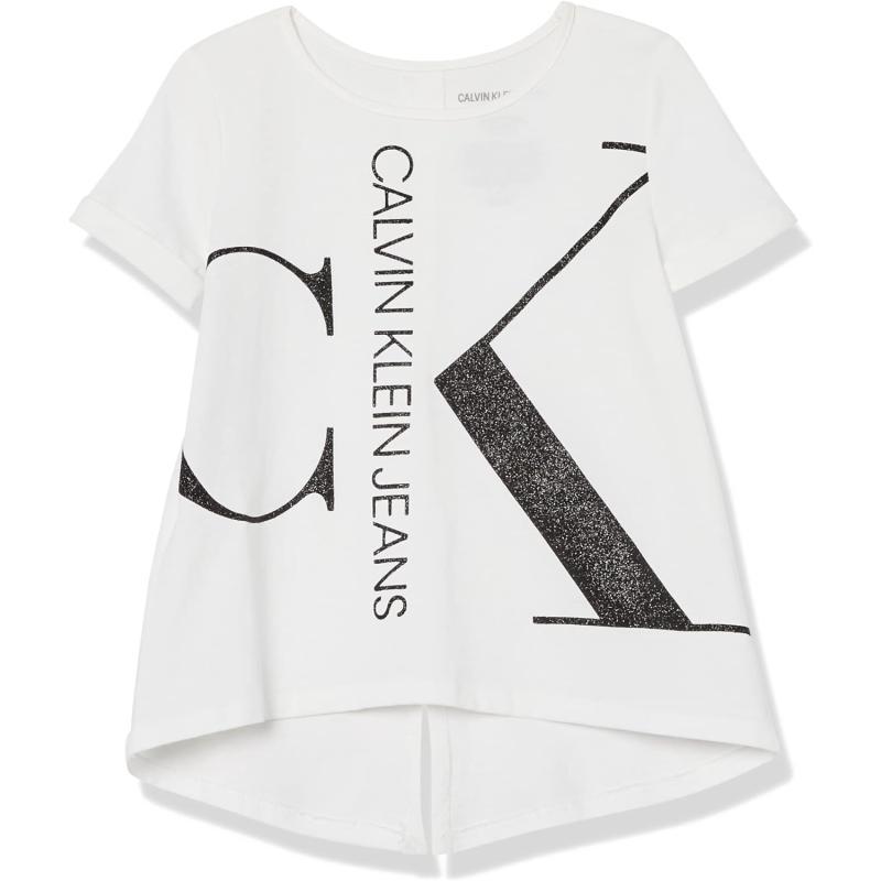 Calvin Klein Girls Short Sleeve Logo TShirt Comfortable Fit Cotton Tee with Tagless InteriorWhite Blow Up