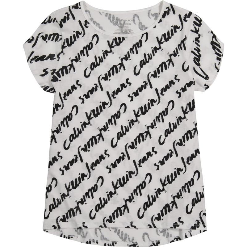 Calvin Klein Girls Short Sleeve Logo TShirt Comfortable Fit Cotton Tee with Tagless InteriorWhite Brush