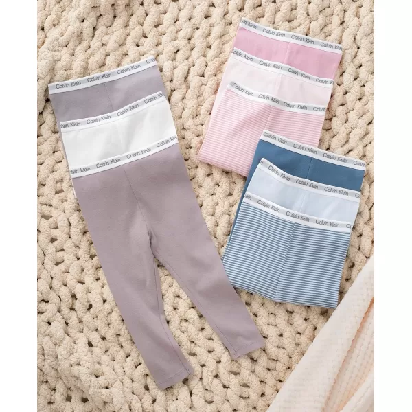 Calvin Klein Baby Girls 3Pack Cotton Pants Everyday Casual Wear UltraSoft amp Comfortable FitPurple DoveEgretGull