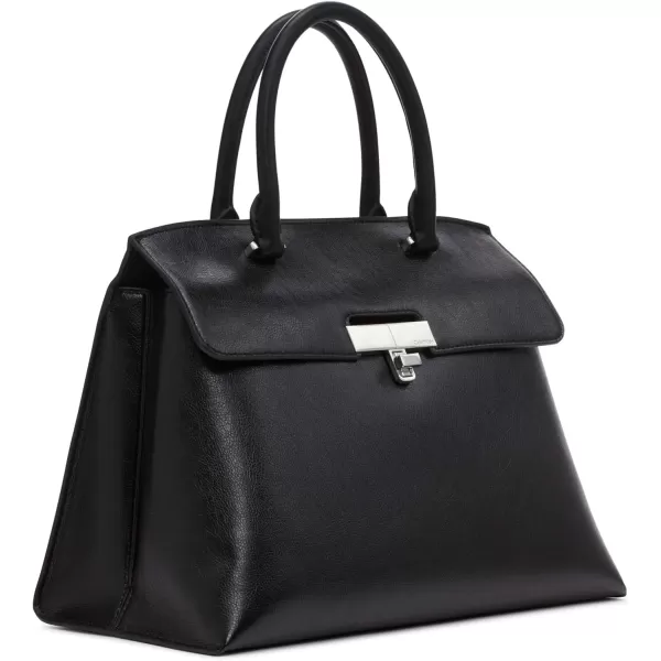 Calvin Klein Becky Turn Lock SatchelBlackSilver Waxed